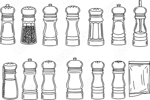 set of Salt and Pepper / Spice Shaker Clipart Set - Outline
