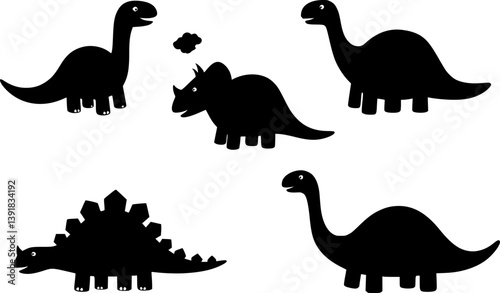 set of Simple Dinosaur Silhouette Clipart for Kids, set on a Transparent Background with Rainbow Colors
