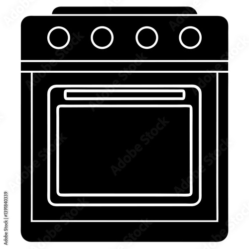 Minimalist Oven Silhouette Icon Vector in Monochrome.