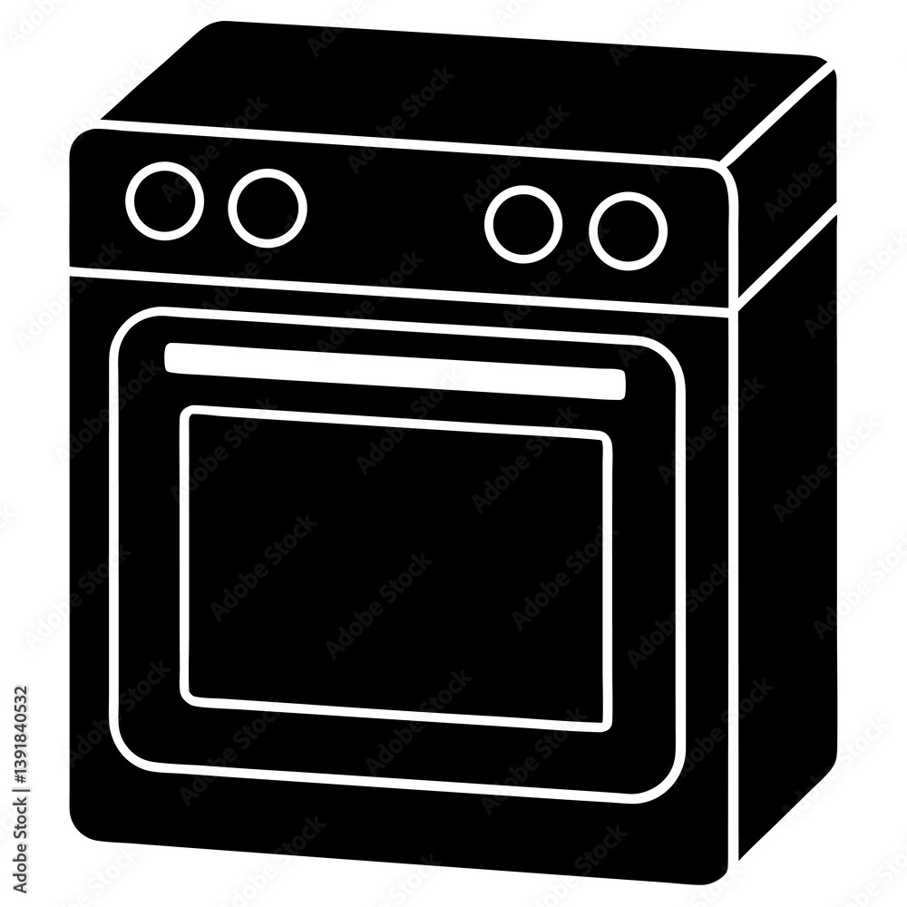 Oven Icon Silhouette Black and White Vector Design. Oven Icon Silhouette Black and White Vector Design.