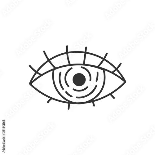 Human Eye Doodle Icon. Hand drawn sight vision symbol with eyelashes. Outline vector illustration