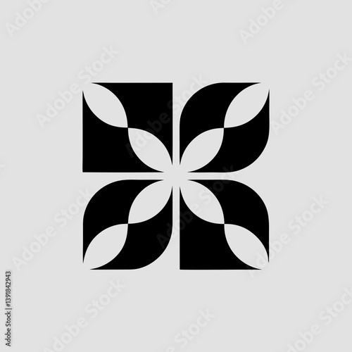Abstract flower design with black and white color scheme