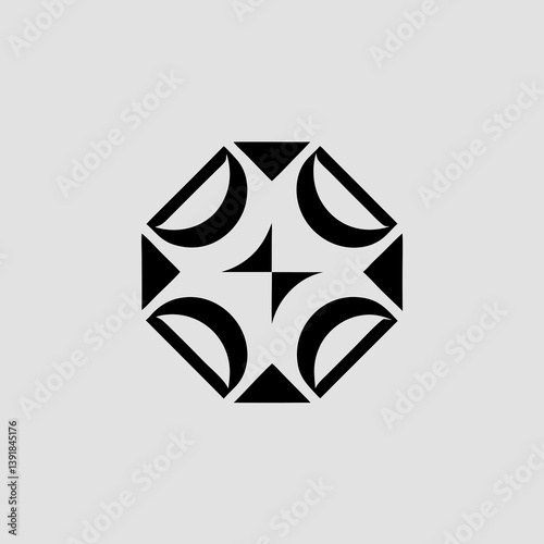 Abstract octagon design with crescent and triangle shapes