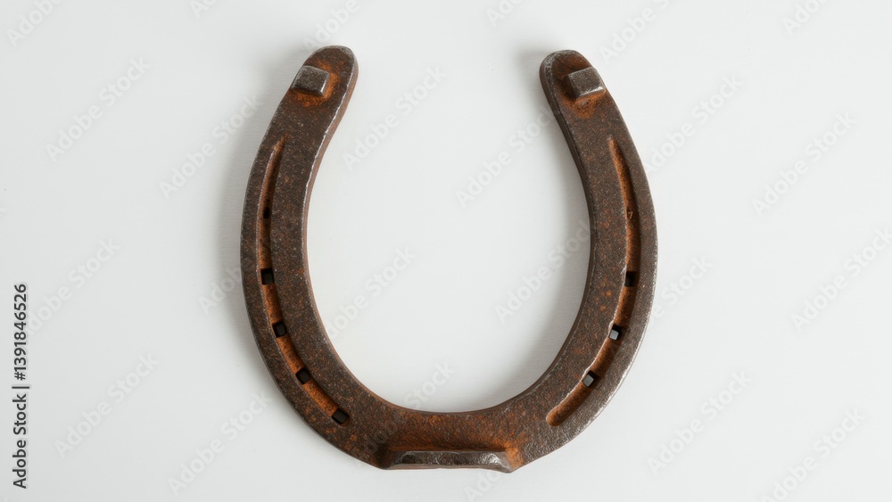 A rustic, iron horseshoe isolated on a white background. A symbol of luck. A rustic, iron horseshoe isolated on a white background. A symbol of luck.