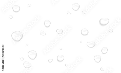 Realistic water drops. PNG drops, condensation on the window, transparent water drop. Abstract water drops, bubbles on transparent background, digital liquid design, Stock royalty free.