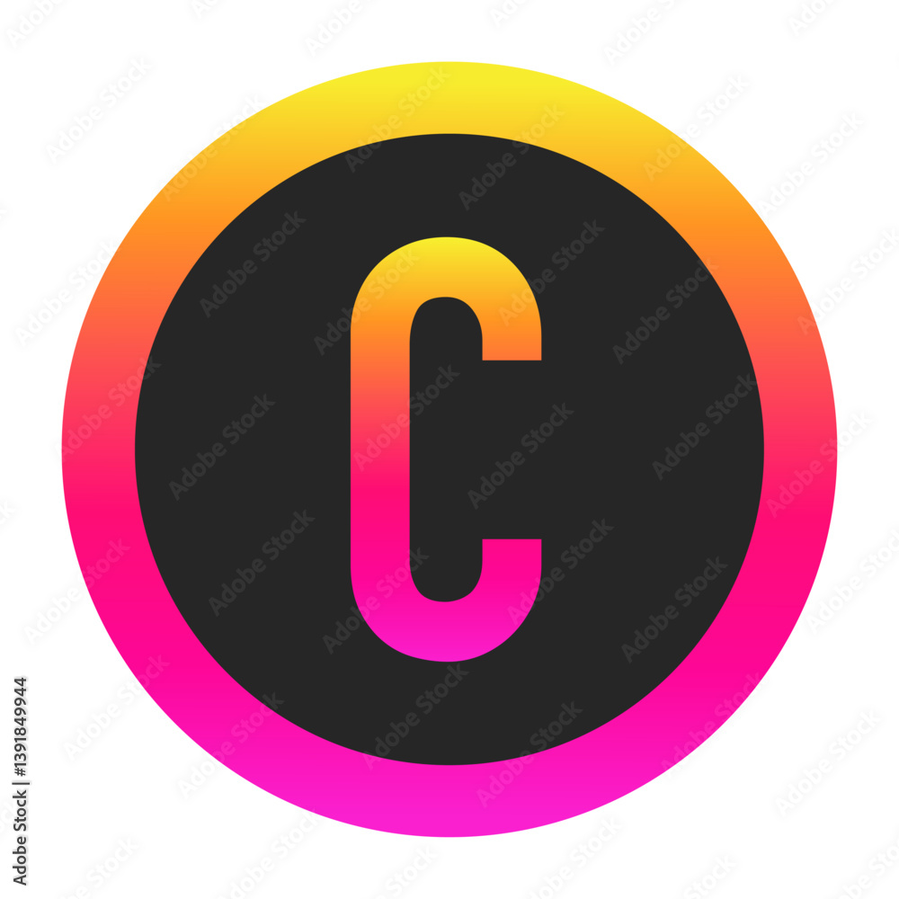 Stylized Capital letter C with neon gradient and dark circle background, perfect for tech branding, app icon, or modern digital media.