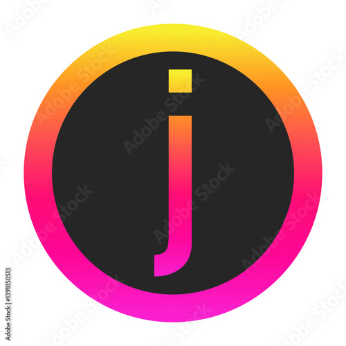 Stylized Lowercase letter j with neon gradient and dark circle background, perfect for tech branding, app icon, or modern digital media.