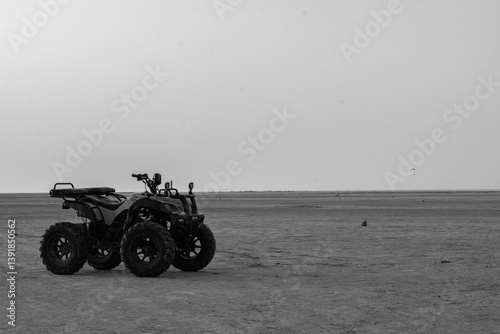 Obraz na płótnie ATV Biking Adventure at Sunset in White Desert of Rann of Kutch w salonie