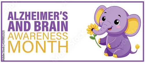 Alzheimer's disease awareness month poster with elephant and flower illustration