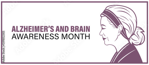 Alzheimer's disease awareness month , Illustration of a woman wearing a headband looking to the side set on isolated white background.