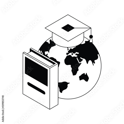 Download out premium isometric icon depicting global study