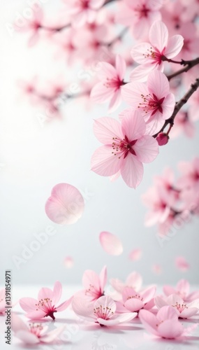 Wallpaper Mural Softly falling pastel pink sakura petals on a serene white background, serene, sakura Torontodigital.ca