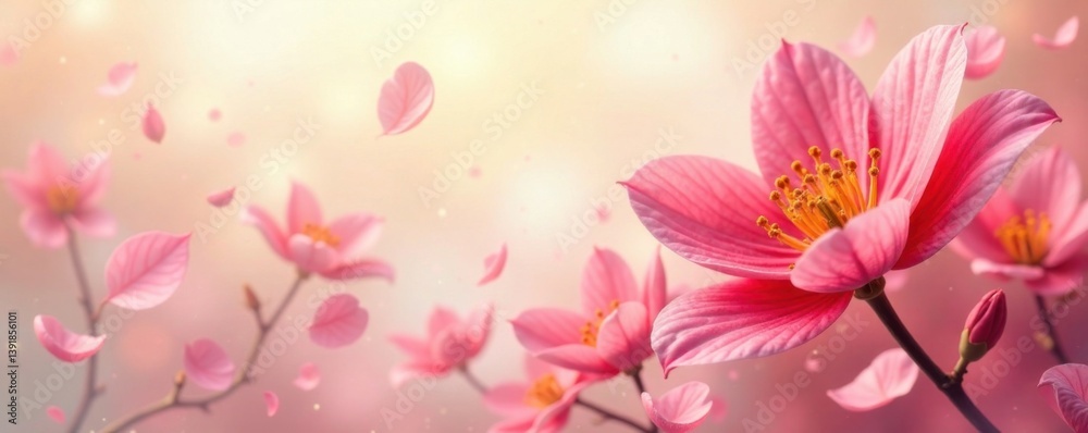 Vibrant swirls of flower petals dancing across a soft, creamy background, swirly, whimsical, feminine