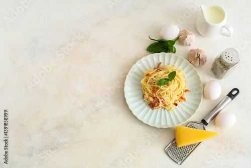 Plate with tasty pasta carb...