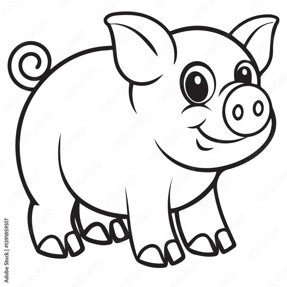 Naklejka premium vector simple character baby pig coloring page pig