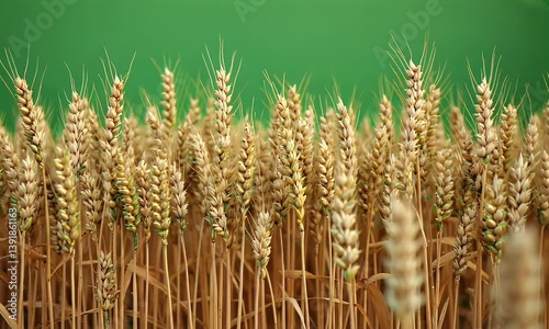 green screen video frame capturing calm motion of wheat field under sunlight with vibrant wind on green backdrop