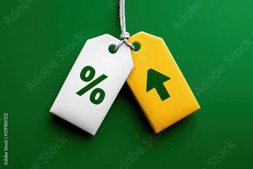 Discount tags symbolize retail exchange and tariff increases, reflecting market trends and consumer behavior