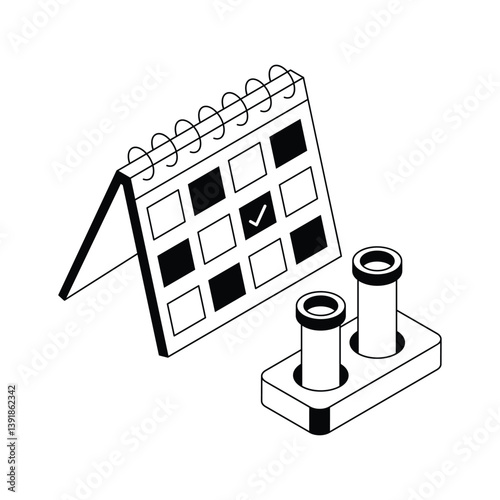 A handy isometric style icon depicting lab calendar with vials