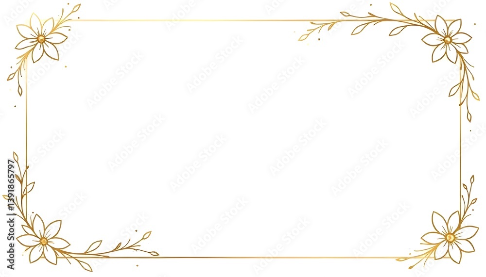 Obraz premium Elegant Golden Floral Border, Ornate Invitation Frame, Decorative Greeting Card Border, Customizable Blank Center, Intricate Gold Floral Design, Sophisticated Ornamental Frame