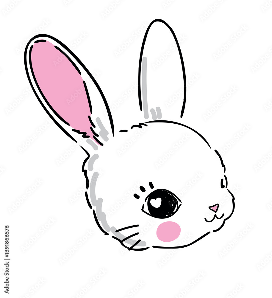 Hand Drawn Cute Bunny isolated on white background. Print design rabbit. Children Print on t-shirt. Vector Hand Drawn Cute Bunny isolated on white background. Print design rabbit. Children Print on t-shirt. Vector