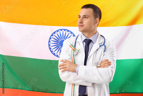 Male physician with ribbon ...