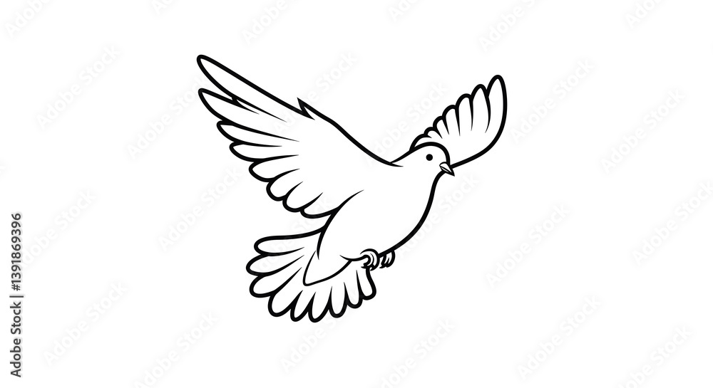 Elegant Line Art Illustration of a Dove in Flight: A Symbol of Peace and Hope