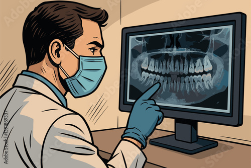 Dentist Reviewing Digital X-Ray of Patient’s Teeth