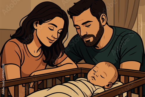 Parents Watching Baby Sleep in Quiet, Tender Moment