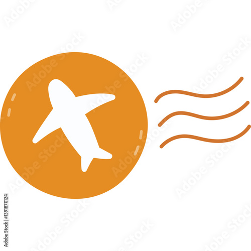Lovely cartoon rubber stamp of waves and airplane sign in circle for postal service,  airmail envelope, post office. Hand drawn postmark isolated on white.
