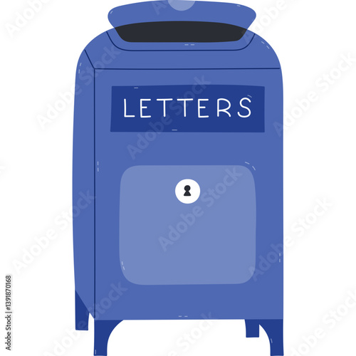 Lovely cartoon standing public mailbox with open hole to deliver letters, parcel. Hand draw street letter box for shipping correspondence. Trendy postbox of postal office isolated on white background.