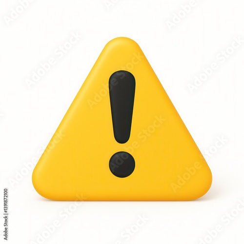 Yellow 3D triangular warning sign with black exclamation mark
