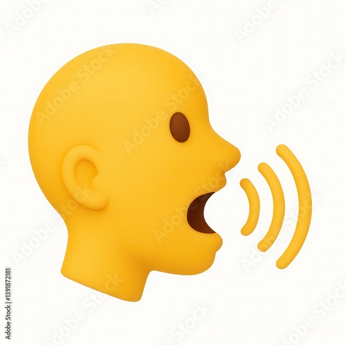 3D illustration of a yellow cartoon head speaking