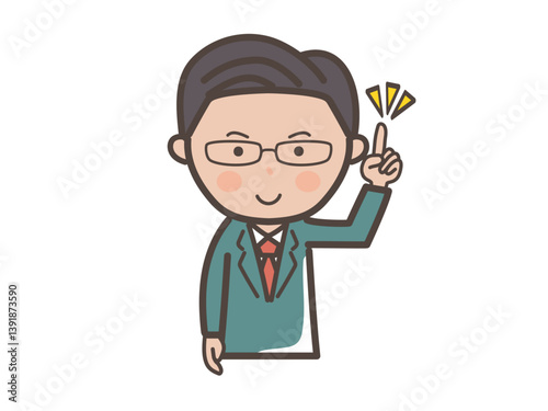 ポイントを説明する中堅エリート風男性ビジネスマンの上半身イラスト