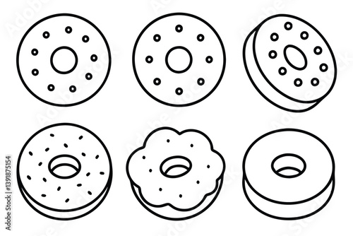 Bagels line art detailed illustration of bagels and baked goods.eps