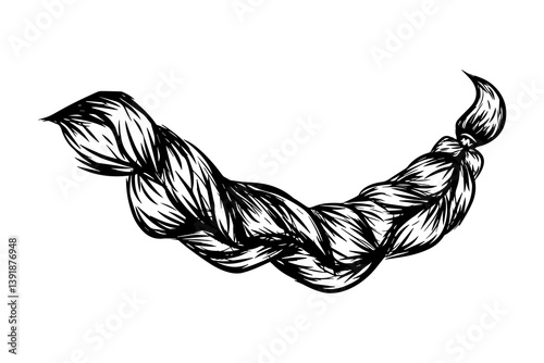 Hand drawn braided hair sketch. Doodle rough icon.