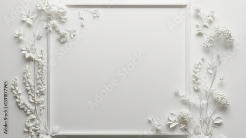 Blank white funeral flyer mockup. Subtle floral borders frame flyer. Soft shadows on light gray background. Elegant design for memorial event. Ideal for creating custom funeral announcements.