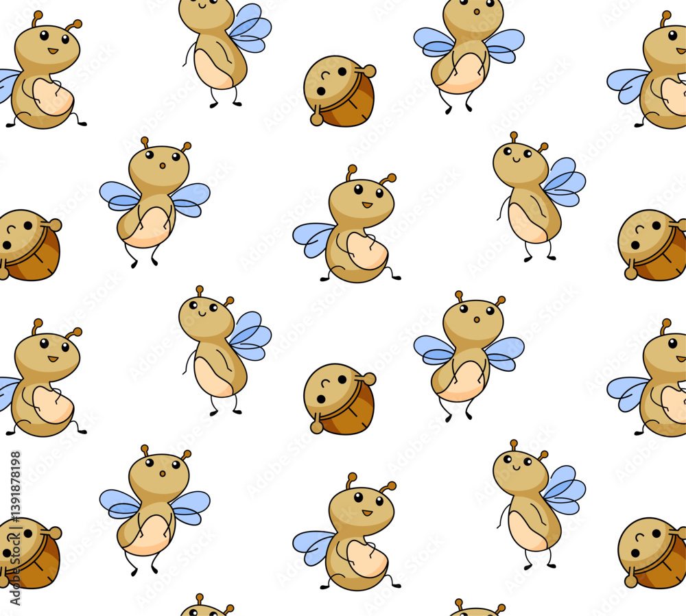 Fototapeta premium seamless pattern cute baby spring motif fly beetle bee