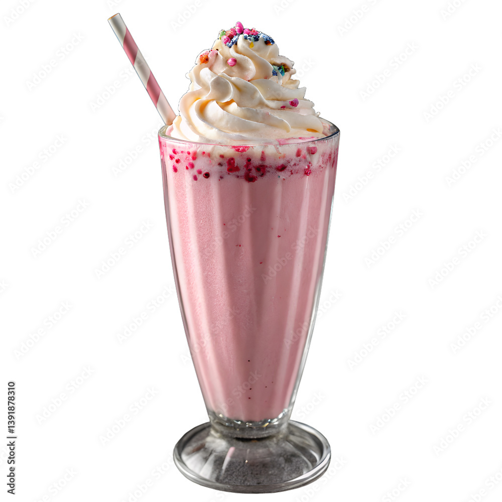 Strawberry Milkshake with Whipped Cream and Cherry – Retro Diner Style Dessert Photography

