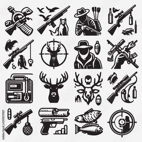 Hunting Icons - Black Series stock illustration