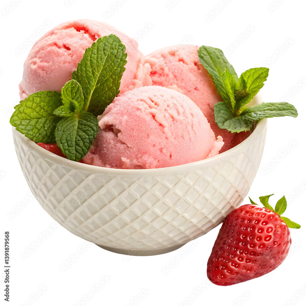 Strawberry Gelato in White Bowl with Mint – Photorealistic Ice Cream Close-Up in High Resolution
Strawberry Gelato in White Bowl with Mint – Photorealistic Ice Cream Close-Up in High Resolution