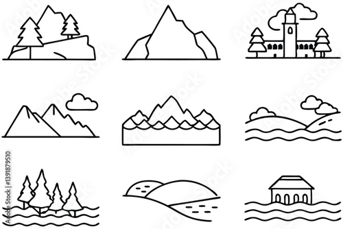 Lakes Line Art Illustration Detailed Scenic Sketch for Artistic Creation  