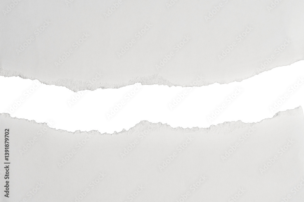 Ripped white paper with torn edges and empty space in center isolated on transparent background