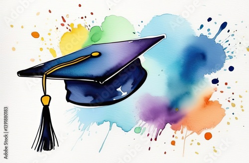 Graduation cap with colorful abstract background