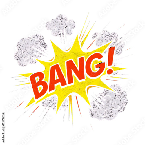 Bold Comic Book Action: 'BANG!!' Art Design, Comic Style Explosion 'BANG!!' in Pop Art Theme, transparent background.