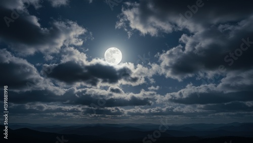 A captivating nightscape featuring a luminous full moon and dramatic clouds.