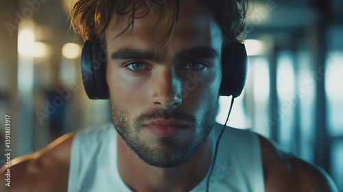 male athlete exercising on treadmill with headphones gym workout cardio training session healthy lifestyle endurance motivation fitness activity sport routine and wellness performance improvement
