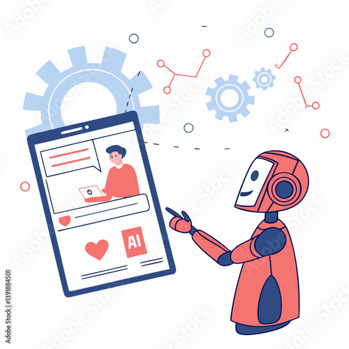 Robot interacting with ai interface on a digital tablet
