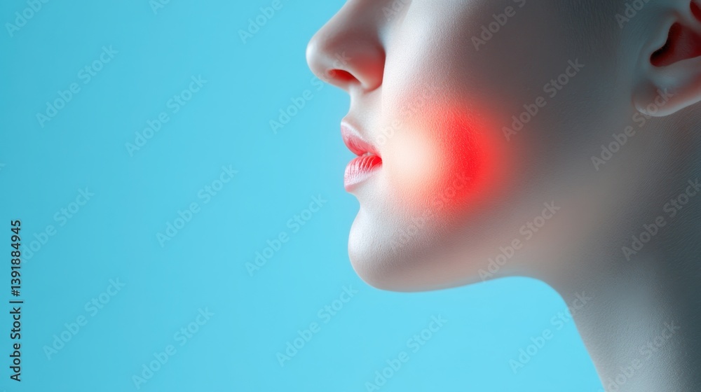 Woman experiencing sore throat symptoms from inflamed tonsils medical context indoor close-up view Woman experiencing sore throat symptoms from inflamed tonsils medical context indoor close-up view