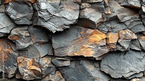 Rough, textured rock surface with gray and orange tones