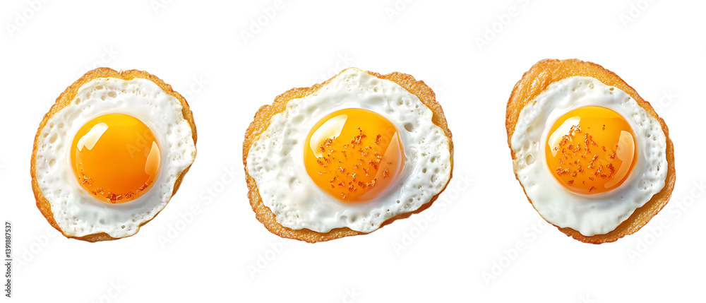 Pack of Fried Egg Top and Front View set of Five Different Poses set Against Transparent Background for Breakfast Menu Design, Cooking Promotion, or Food Illustration Projects Pack of Fried Egg Top and Front View set of Five Different Poses set Against Transparent Background for Breakfast Menu Design, Cooking Promotion, or Food Illustration Projects